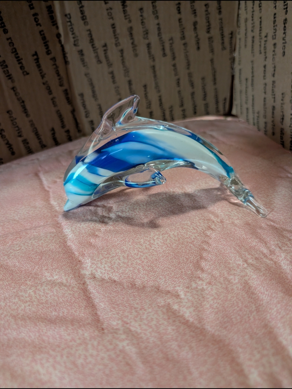 Blue and White Glass Dolphin Figurine - Decorative Accent